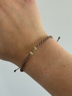 Micro Macrame Bracelet, Brown and Green With Green Beads